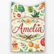 Cute Christmas Ornaments Candy Cane Citrus Leaves Festive Seamless  Personalised Custom Name Super Soft Fleece Blanket Bed Sofa Throw