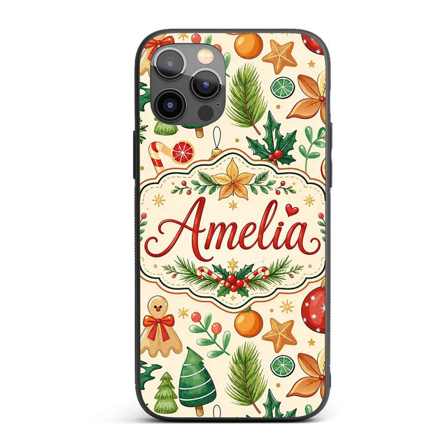 Cute Christmas Ornaments Candy Cane Citrus Leaves Custom Name Protective Phone Case Mobile Cover Durable Everyday Smartphone Shock Resistant