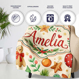 Cute Christmas Ornaments Candy Cane Citrus Leaves Festive Seamless  Personalised Custom Name Super Soft Fleece Blanket Bed Sofa Throw