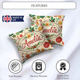 Custom Name Christmas Ornaments Candy Cane Citrus Leaves Festive Square Filled Cushion Throw Pillow Sofa Bed Home Decor Zip Washable UK Made