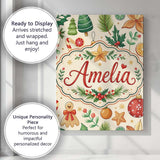 Personalised Name Cute Christmas Ornaments Custom  Unique Gift Idea Elegant Feature Canvas Wall Art Print Decor Picture Ready to Hang