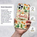 Cute Christmas Ornaments Candy Cane Citrus Leaves Custom Name Protective Phone Case Mobile Cover Durable Everyday Smartphone Shock Resistant