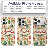 Cute Christmas Ornaments Candy Cane Citrus Leaves Custom Name Protective Phone Case Mobile Cover Durable Everyday Smartphone Shock Resistant