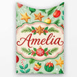 Colorful Christmas Baubles Stars Pine Branches Festive Seamless  Personalised Custom Name Super Soft Fleece Blanket Bed Sofa Throw