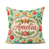 Custom Name Colorful Christmas Baubles Branches Festive Seamless Square Filled Cushion Throw Pillow Sofa Bed Home Decor Zip Washable UK Made