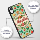 Colorful Christmas Baubles Stars Pine Branches Custom Name Protective Phone Case Mobile Cover Durable Everyday Smartphone Shock Resistant