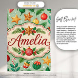 Colorful Christmas Baubles Stars Pine Branches Festive Seamless  Personalised Custom Name Super Soft Fleece Blanket Bed Sofa Throw