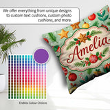 Custom Name Colorful Christmas Baubles Branches Festive Seamless Square Filled Cushion Throw Pillow Sofa Bed Home Decor Zip Washable UK Made