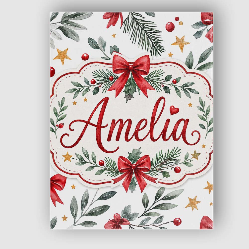 Personalised Name Elegant Christmas Bows Custom  Interior Decorative Contemporary Canvas Wall Art Print Decor Picture Ready to Hang