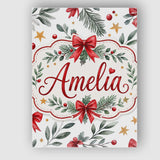 Personalised Name Elegant Christmas Bows Custom  Interior Decorative Contemporary Canvas Wall Art Print Decor Picture Ready to Hang
