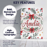 Personalised Name Elegant Christmas Bows Custom  Interior Decorative Contemporary Canvas Wall Art Print Decor Picture Ready to Hang