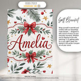 Elegant Christmas Bows Holly Leaves Stars Festive Seamless Pattern  Personalised Custom Name Super Soft Fleece Blanket Bed Sofa Throw