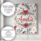 Personalised Name Elegant Christmas Bows Custom  Interior Decorative Contemporary Canvas Wall Art Print Decor Picture Ready to Hang