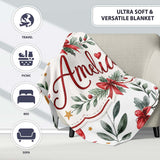 Elegant Christmas Bows Holly Leaves Stars Festive Seamless Pattern  Personalised Custom Name Super Soft Fleece Blanket Bed Sofa Throw