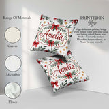 Custom Name Elegant Christmas Bows Holly Leaves Festive Seamless Square Filled Cushion Throw Pillow Sofa Bed Home Decor Zip Washable UK Made