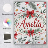 Personalised Name Elegant Christmas Bows Custom  Interior Decorative Contemporary Canvas Wall Art Print Decor Picture Ready to Hang