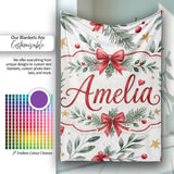 Elegant Christmas Bows Holly Leaves Stars Festive Seamless Pattern  Personalised Custom Name Super Soft Fleece Blanket Bed Sofa Throw
