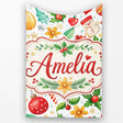 Cute Christmas Tree Snowman Candy Cane Baubles Seamless Pattern  Personalised Custom Name Super Soft Fleece Blanket Bed Sofa Throw