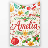 Cute Christmas Tree Snowman Candy Cane Baubles Seamless Pattern  Personalised Custom Name Super Soft Fleece Blanket Bed Sofa Throw