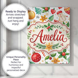 Personalised Name Cute Christmas Tree Custom Modern Room Accent Creative Decorator Style Canvas Wall Art Print Decor Picture Ready to Hang