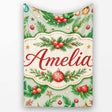 Watercolor Christmas Wreath Baubles Pine Branches Festive Seamless  Personalised Custom Name Super Soft Fleece Blanket Bed Sofa Throw