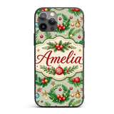 Watercolor Christmas Wreath Baubles Pine Branches Custom Name Protective Phone Case Mobile Cover Durable Everyday Smartphone Shock Resistant