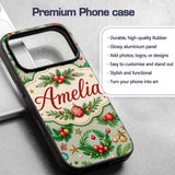 Watercolor Christmas Wreath Baubles Pine Branches Custom Name Protective Phone Case Mobile Cover Durable Everyday Smartphone Shock Resistant