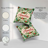 Custom Name Watercolor Christmas Wreath Baubles Branches Festive Square Filled Cushion Throw Pillow Sofa Bed Home Decor Zip Washable UK Made