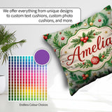 Custom Name Watercolor Christmas Wreath Baubles Branches Festive Square Filled Cushion Throw Pillow Sofa Bed Home Decor Zip Washable UK Made