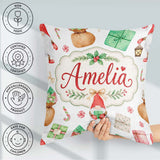 Custom Name Christmas Gnome Holding Candy Cane Presents Seamless Square Filled Cushion Throw Pillow Sofa Bed Home Decor Zip Washable UK Made