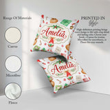 Custom Name Christmas Gnome Holding Candy Cane Presents Seamless Square Filled Cushion Throw Pillow Sofa Bed Home Decor Zip Washable UK Made