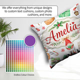 Custom Name Christmas Gnome Holding Candy Cane Presents Seamless Square Filled Cushion Throw Pillow Sofa Bed Home Decor Zip Washable UK Made