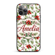Watercolor Poinsettia Flowers Holly Leave Red Custom Name Protective Phone Case Mobile Cover Durable Everyday Smartphone Shock Resistant