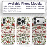 Watercolor Poinsettia Flowers Holly Leave Red Custom Name Protective Phone Case Mobile Cover Durable Everyday Smartphone Shock Resistant