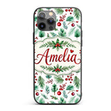 Watercolor Pine Branches Red Berries Christmas Custom Name Protective Phone Case Mobile Cover Durable Everyday Smartphone Shock Resistant