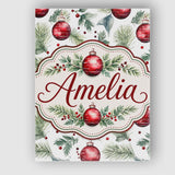 Personalised Name Watercolor Red Baubles Custom  Unique Gift Idea Elegant Feature Canvas Wall Art Print Decor Picture Ready to Hang