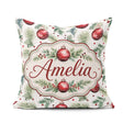 Custom Name Watercolor Red Baubles Pine Branches Festive Holiday Square Filled Cushion Throw Pillow Sofa Bed Home Decor Zip Washable UK Made