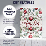 Personalised Name Watercolor Red Baubles Custom  Unique Gift Idea Elegant Feature Canvas Wall Art Print Decor Picture Ready to Hang