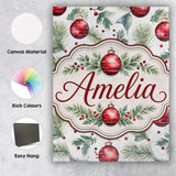 Personalised Name Watercolor Red Baubles Custom  Unique Gift Idea Elegant Feature Canvas Wall Art Print Decor Picture Ready to Hang