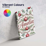 Personalised Name Watercolor Red Baubles Custom  Unique Gift Idea Elegant Feature Canvas Wall Art Print Decor Picture Ready to Hang