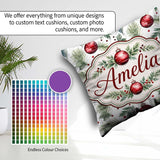 Custom Name Watercolor Red Baubles Pine Branches Festive Holiday Square Filled Cushion Throw Pillow Sofa Bed Home Decor Zip Washable UK Made
