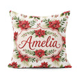 Custom Name Elegant Poinsettia Flowers Festive Seamless Pattern Square Filled Cushion Throw Pillow Sofa Bed Home Decor Zip Washable UK Made