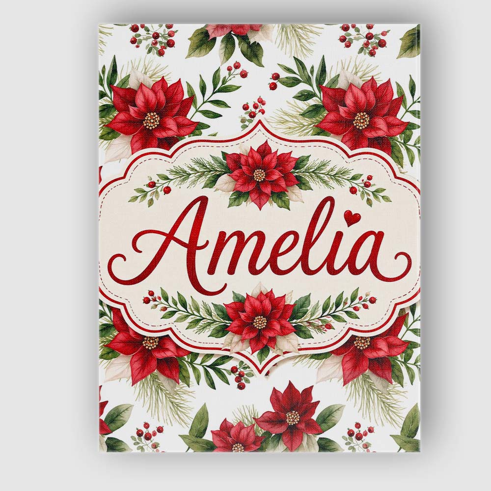 Personalised Name Elegant Poinsettia Custom Premium Decorative Design Modern Room Accent Canvas Wall Art Print Decor Picture Ready to Hang