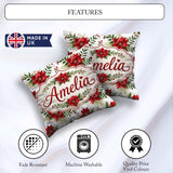 Custom Name Elegant Poinsettia Flowers Festive Seamless Pattern Square Filled Cushion Throw Pillow Sofa Bed Home Decor Zip Washable UK Made