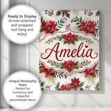 Personalised Name Elegant Poinsettia Custom Premium Decorative Design Modern Room Accent Canvas Wall Art Print Decor Picture Ready to Hang