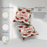 Custom Name Elegant Poinsettia Flowers Festive Seamless Pattern Square Filled Cushion Throw Pillow Sofa Bed Home Decor Zip Washable UK Made