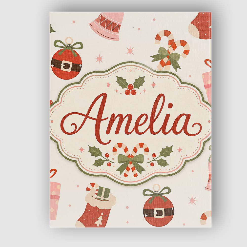 Personalised Name Cute Christmas Stocking Custom  Unique Gift Idea Elegant Feature Canvas Wall Art Print Decor Picture Ready to Hang