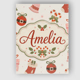Personalised Name Cute Christmas Stocking Custom  Unique Gift Idea Elegant Feature Canvas Wall Art Print Decor Picture Ready to Hang