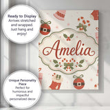 Personalised Name Cute Christmas Stocking Custom  Unique Gift Idea Elegant Feature Canvas Wall Art Print Decor Picture Ready to Hang