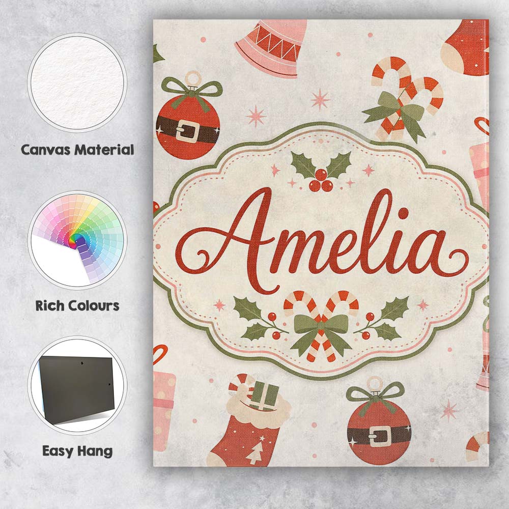 Personalised Name Cute Christmas Stocking Custom  Unique Gift Idea Elegant Feature Canvas Wall Art Print Decor Picture Ready to Hang